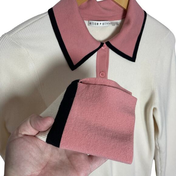 ALICE + OLIVIA Women’s Cream and Pink Colorblocked Wool Blend Knit Top - Picture 6 of 7